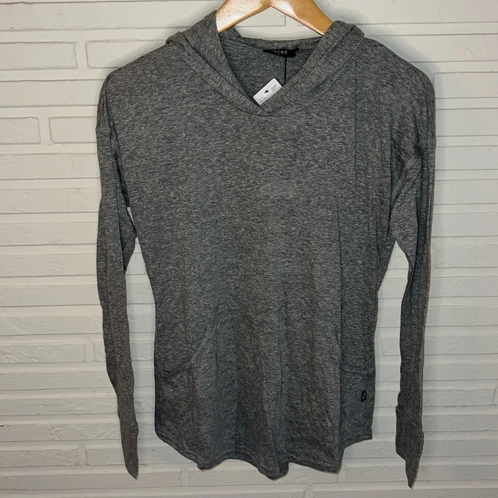 Terez Gray Athletic Hooded Pullover with Thumb holes, Women’s Size Small